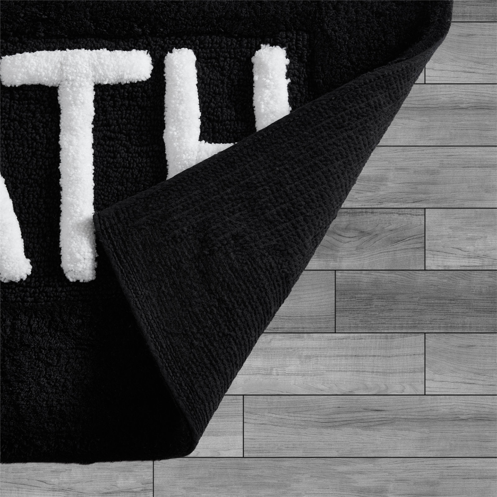 Cotton Blend Non-Slip Bath Rug, Black