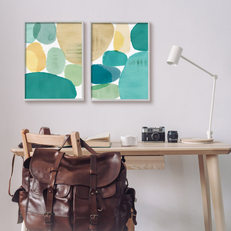 Abstrait géométrique vert 2 pièces, Estampe numérique Farmhouse, H 20 po x l 32 po x P 1,5 po