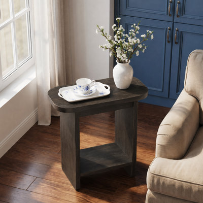 Solid Wood End Table for Living Room, Rectangular Narrow Side Table with 2- Storage Shelves, Bedside Table Nightstand for Bedroom,  23.6" W x 11.8" D x 23.6" H