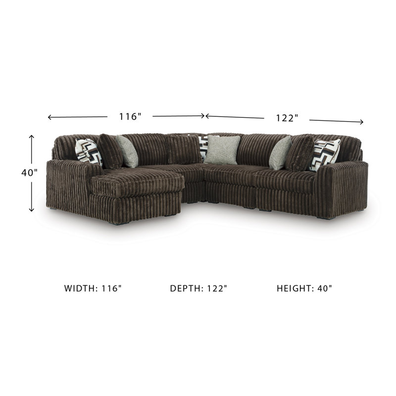 Canapé modulaire 5 pièces avec méridienne Irie, 40" H x 116" W x 122" D, Polyester brun, Orienté à droite