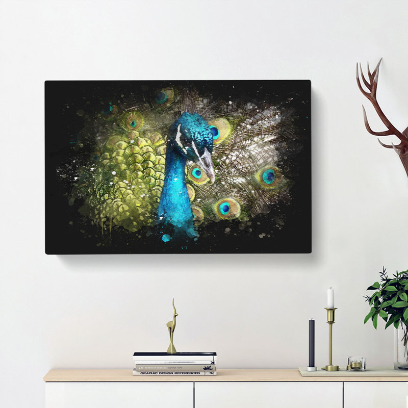 Dazzling Peacock Bird - Wrapped Canvas, 50cm H x 76cm W x 3cm D