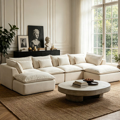 Boneless 129.8" U Shape Sectional Sofa Comfy Cloud Couch With Ottomans