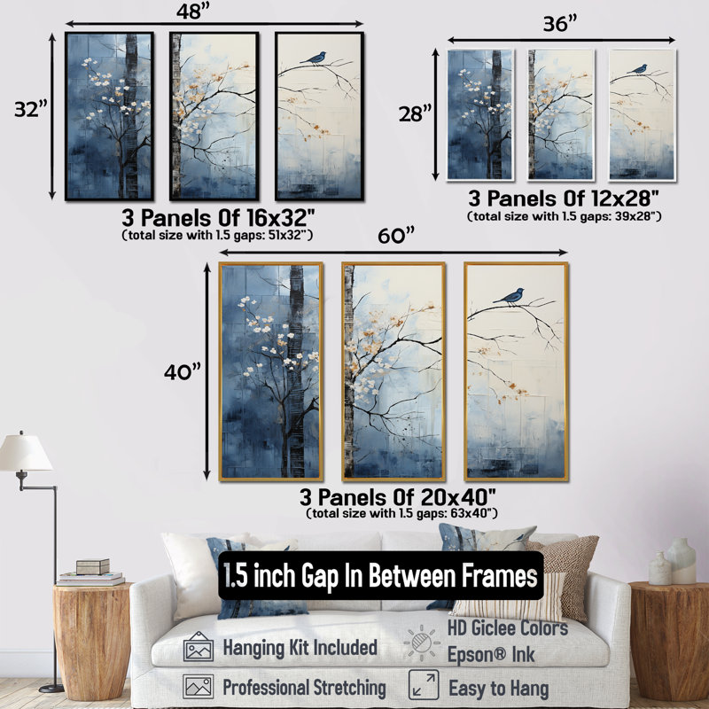 Minimalisme beige et bleu campagne III - ensemble d'art mural sur toile campagne, H 28 po x l 36 po x P 1 po