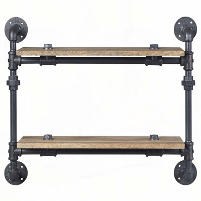 Oak and Sandy Black Rectangle 2-Tier Wall Shelf