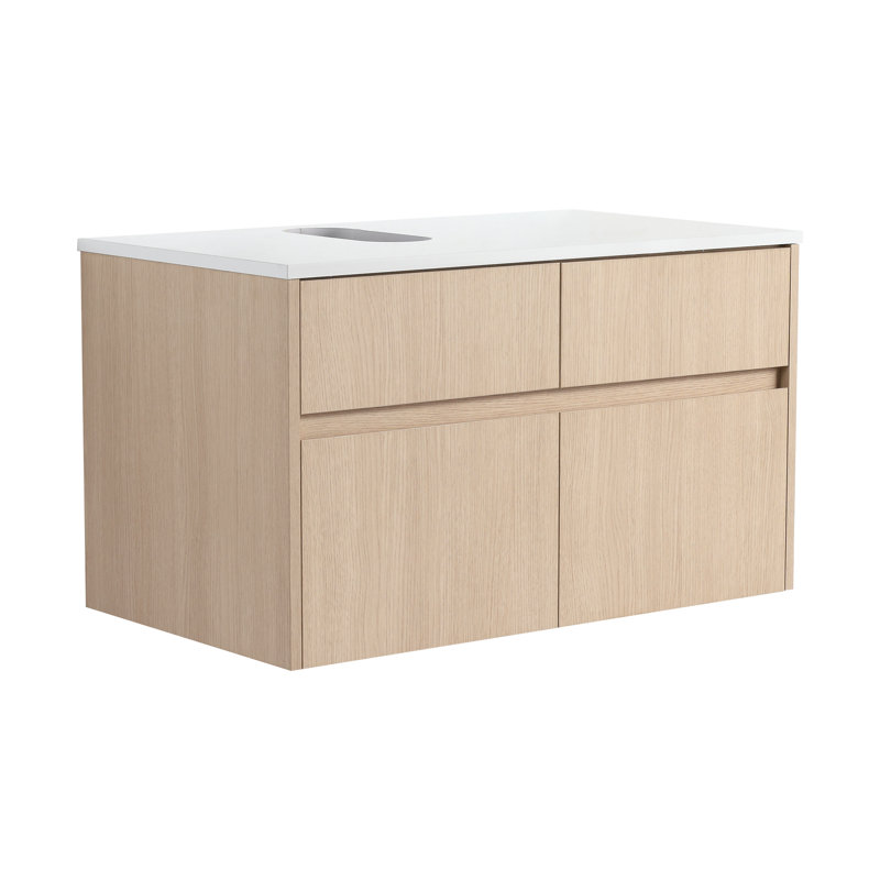 Meuble-lavabo mural 32 po avec portes et tiroir à fermeture en douceur Austen, White Oak