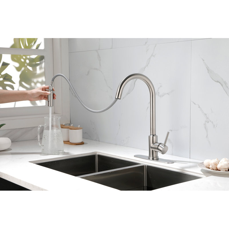 Kitchen Faucet With Pull Down Sprayer, Brushed Nickel