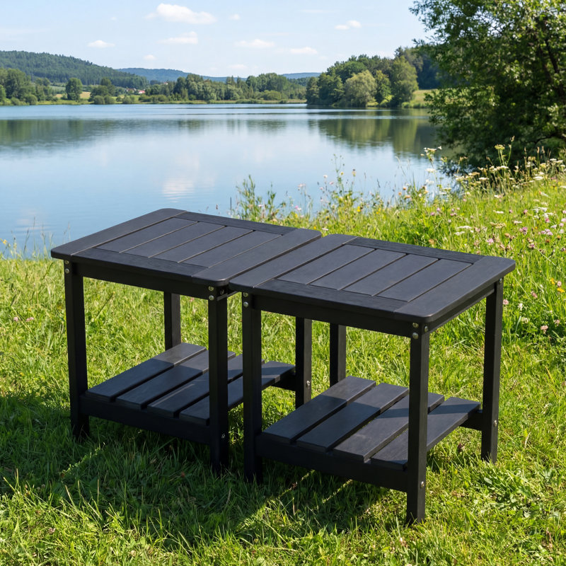 Table d'appoint carrée 16 po Hdpe Adirondack, table de bout résistante aux intempéries avec tablette de rangement, Noir