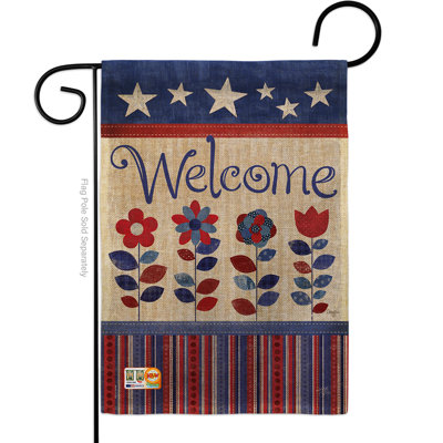Breeze Decor G161056-Db Welcome Patriotic Burlap Americana Impressions Decorative Vertical 13" X 18.5" Double Sided Garden Flag