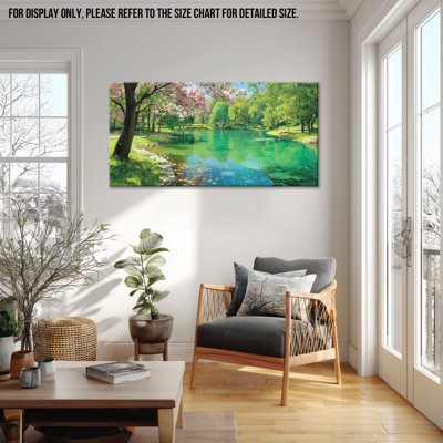  Peinture de paysage printanier, forêt sereine, décoration murale, impression de paysage de nature, art mural de cerisiers en fleurs, grandes images horizontales pour le salon, 30 x 60 pouces