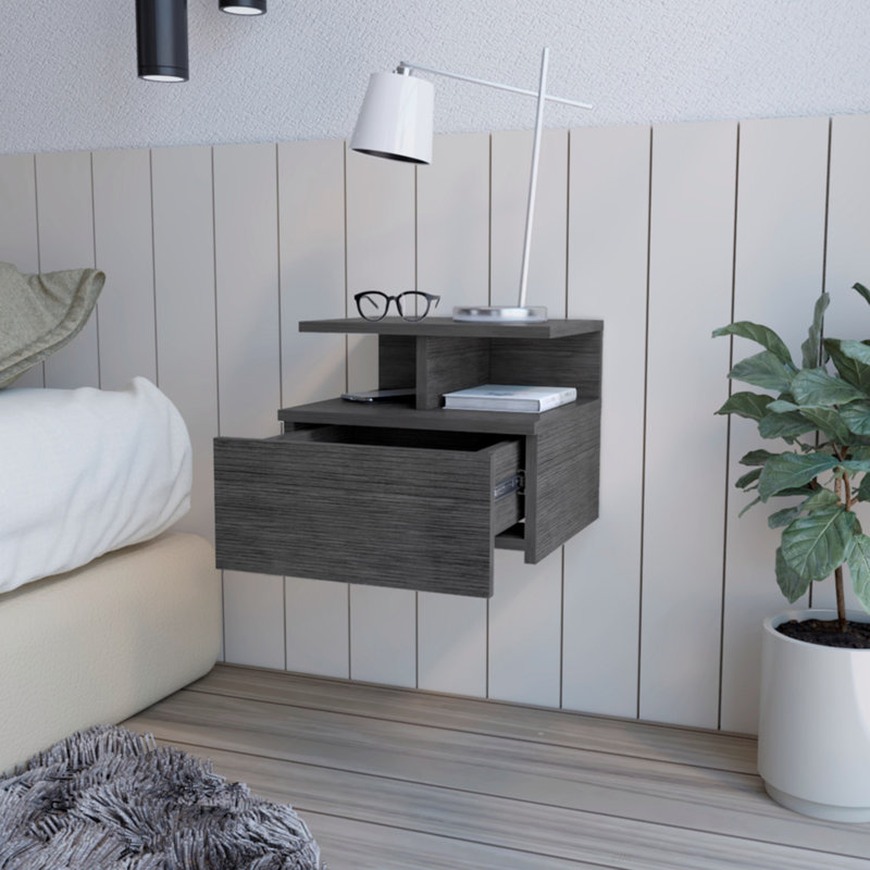 Table de chevet flottante Flopini, chambre à coucher, assemblage mural, Gris foncé