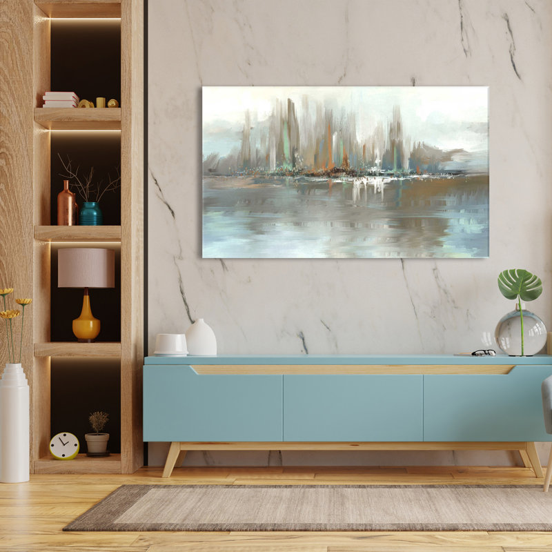 «Big City Lights» par Conrad Knutsen - Peinture, L 30 po x H 18 po, Toile tendue