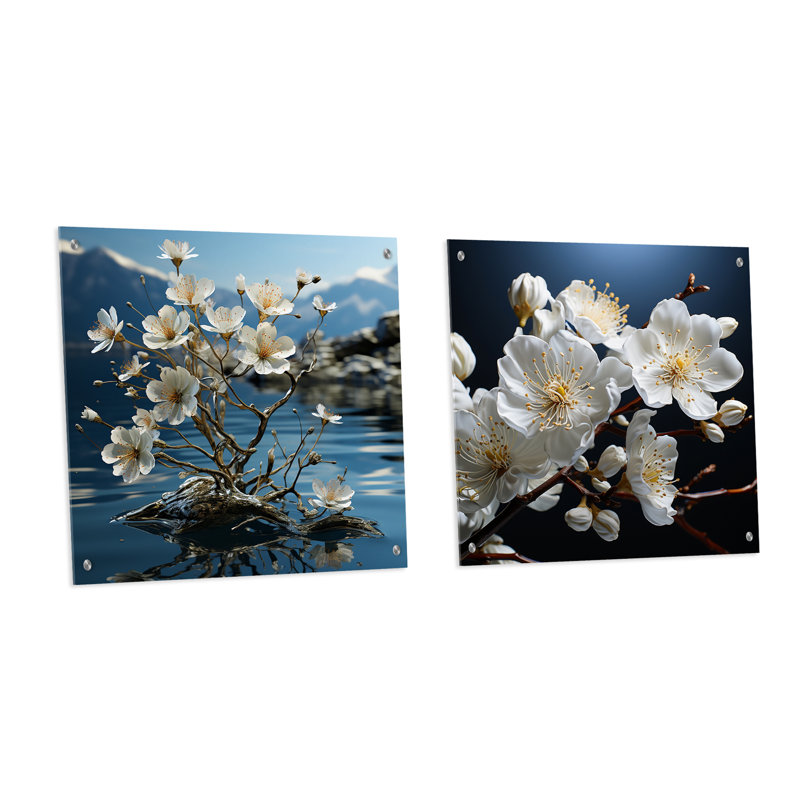 Blossuming Dogwood - Ensemble de 2 verres muraux en acrylique, H 16 po x l 33 po