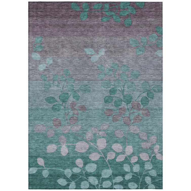 Machine Washable Indoor/Outdoor Xhevrie Teal Rug