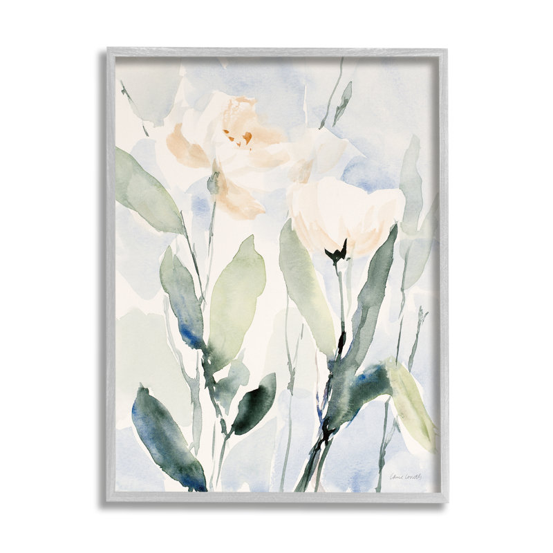 Fleurs blanches traditionnelles, H 14 po x l 11 po x P 1,5 po, Estampe numérique Farmhouse