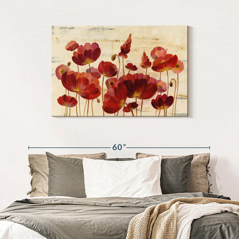 Harnek Red Flowers On Marble, 30" H x 45" W