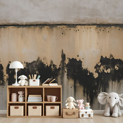 Papier peint auto-adhésif à motif abstrait grunge beige et noir patiné H 69 po x l 96 po, papier peint amovible mural auto-adhésif pour chambre à coucher, bureau à domicile