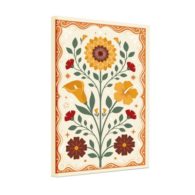Motif floral de plantes et de fleurs avec des couleurs vives et une bordure ornée