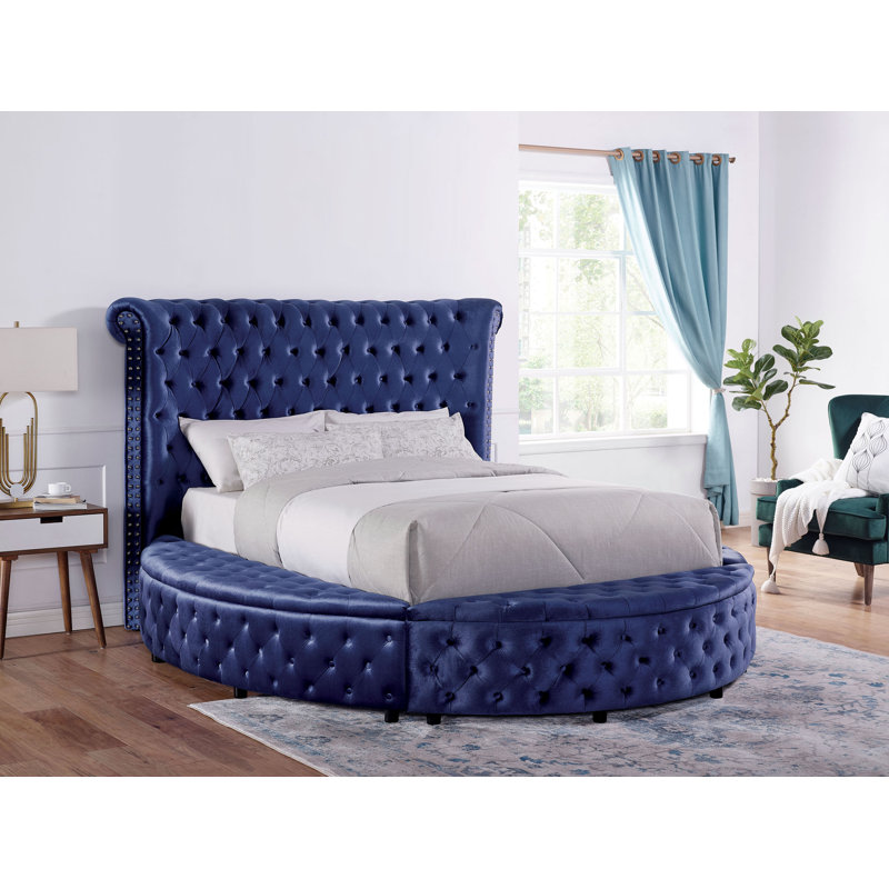 Frane Upholstered Wingback Bed, California King, Blue