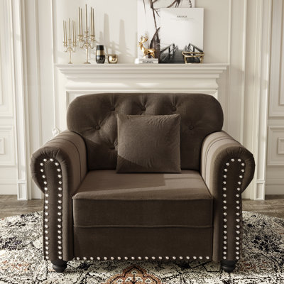 Fauteuil de lecture 41,3 po en velours rembourré Chesterfield