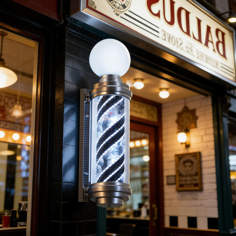 Wall-mounted LED Light Barber Pole with Bright Rotating Strips