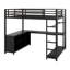 Lit mezzanine en métal avec cubes de rangement et tablettes, garde-robe et bureau en L