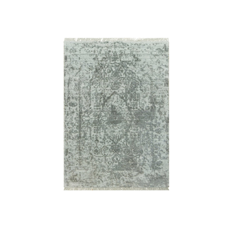 Tapis oriental gris en laine et en soie noué à la main 1 pi 11 po x 3 pi 2 po - MOA10290537, Rectangle 1 pi 11 po x 3 pi 2 po