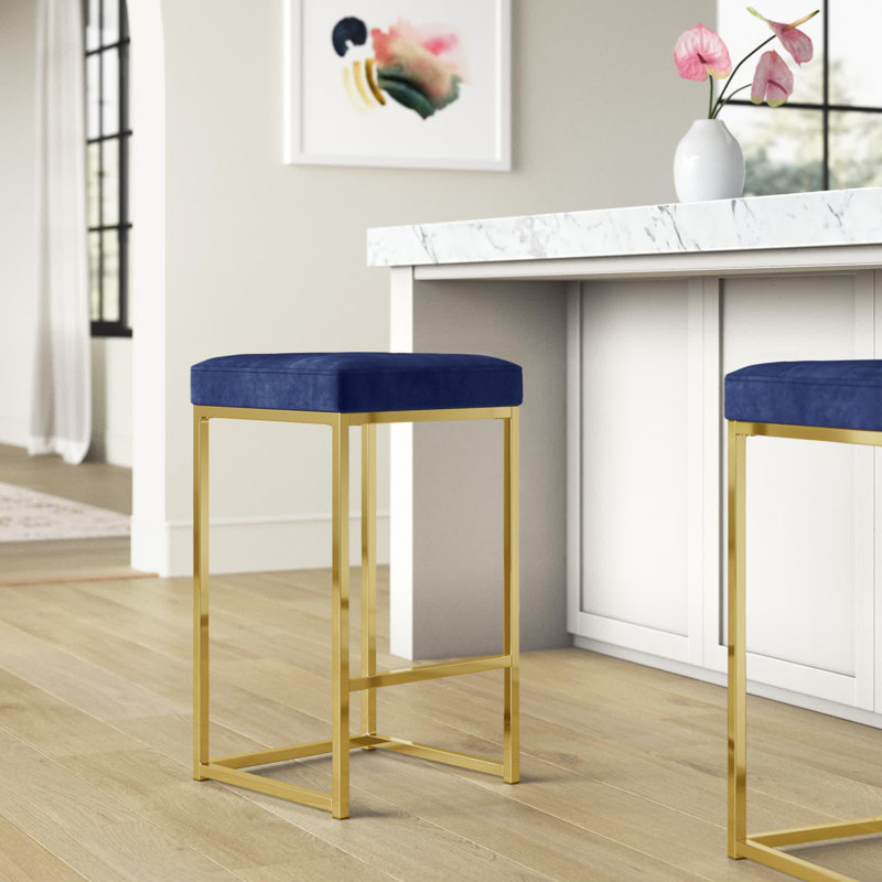 Tabouret de comptoir 26,5 po Nicola, Velours marine, Or