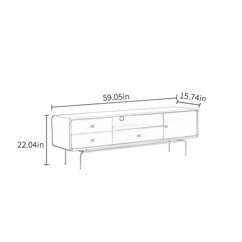 Meuble télé en bois massif de style japonais rétro, H 22,04 po x l 59,05 po x P 15,74 po