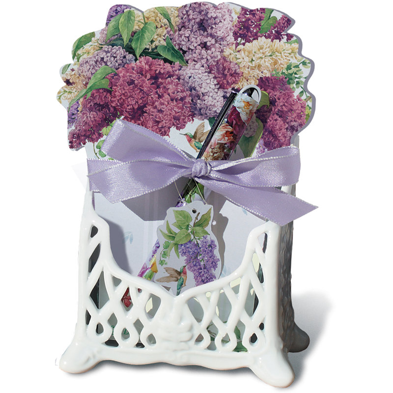 Scent of Lilacs Ceramic Desk Set with Notepad and Pen