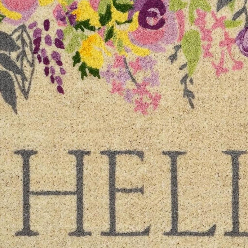 Paillasson 24 po x 36 po brun et gris à motif floral Hello Coir