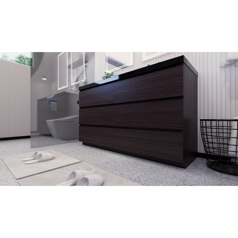Reyes 58.5'' Double Bathroom Vanity Base Only, Dark Gray Oak