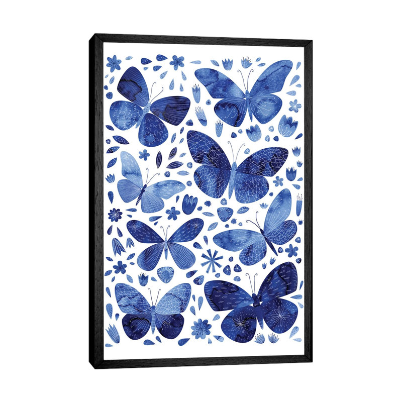 Blue Butterflies by Nic Squirrell - Wrapped Canvas Gallery-Wrapped Canvas Giclée, 66.04 cm H x 45.72 cm W, Black Framed