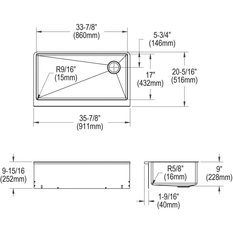 Crosstown 36" L x 21" W Farmhouse Sink