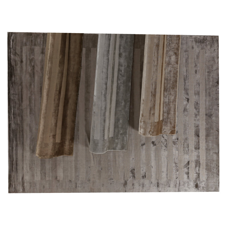 Wide Stripe Striped Area Rug in Gold, Rectangle 9' x 12'