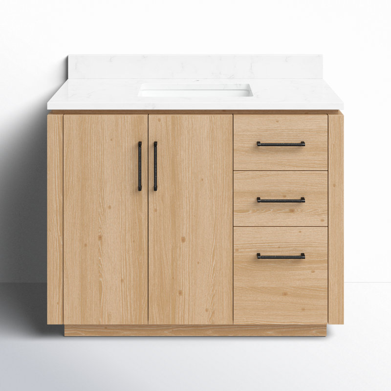 Cloverfield 42'' Single Bathroom Vanity with Cultured Marble Top, Fir Wood Brown, Matte Black