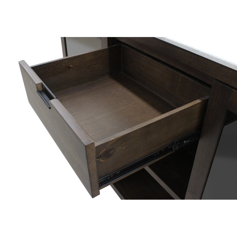 Brown Wood Wine Credenza with White Marble Tabletop