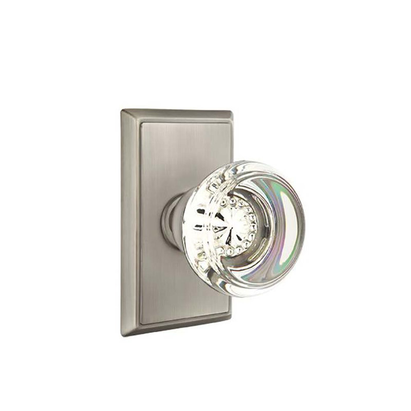 Ensemble de faux boutons Emtek avec rosette rectangulaire et bouton en verre Georgetown, Nickel antique