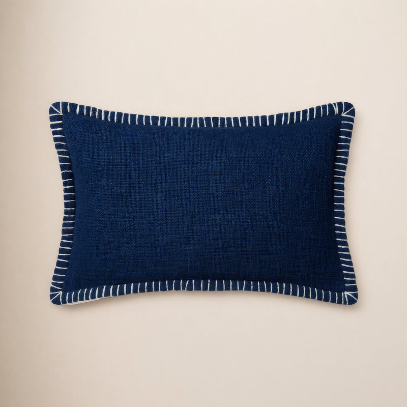 Fernande Cotton Reversible Throw Pillow, Navy, No Fill, 13" H x 21" W x 1" D
