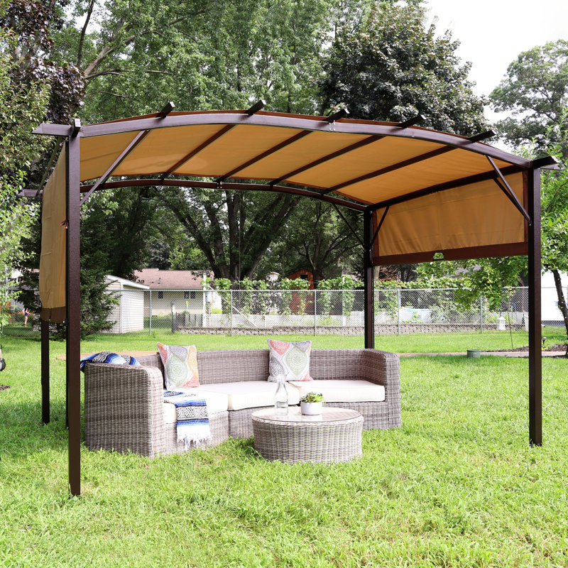 12 pi. L 9 pi. D Pergola en acier avec auvent, Bronze