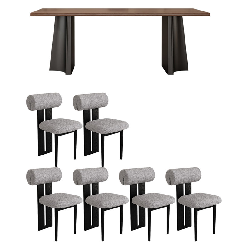 Modern rectangular solid wood dining table set, 29.5"H x 70.8"L x 35.4"W