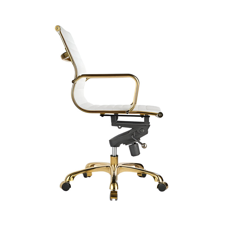 Chaise de bureau Toni à dossier bas avec structure dorée, Blanc