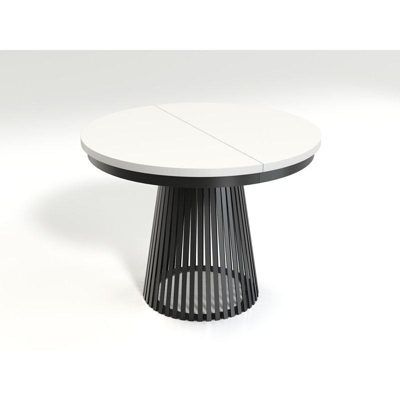 Extendable Metal Base Dining Table, Alpine White, Black