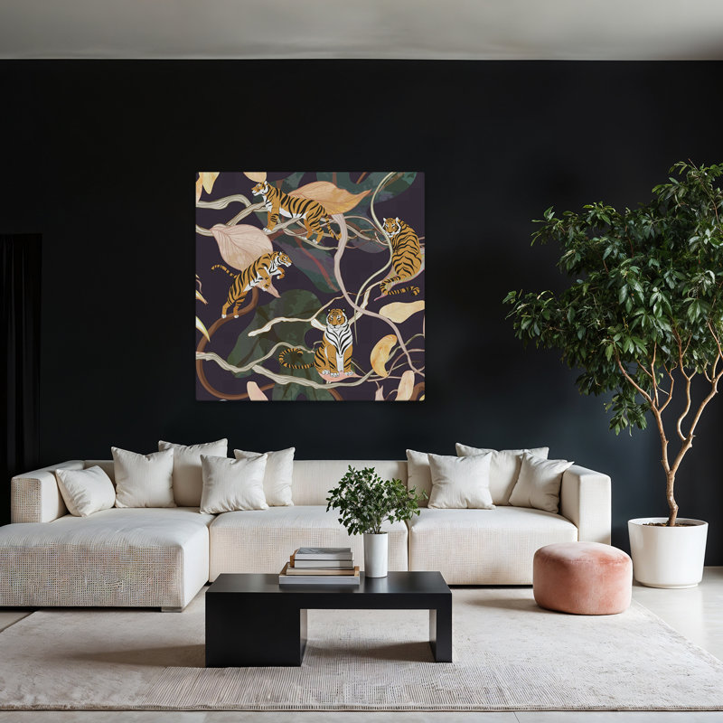 Léopard, paradis II, art abstrait tropical, H 48 po x l 48 po