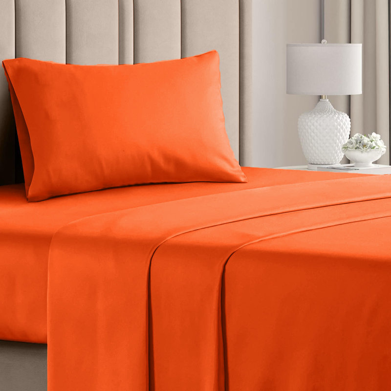  Ensemble de draps en rayonne de bambou 4 pièces Premium Luxury, Orange d’automne