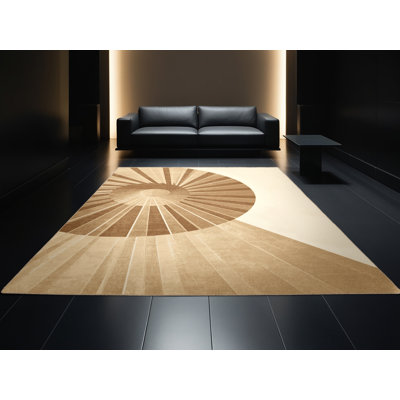Soft Plush Eatman Art Deco Arc Area Rug in Beige – Beige Binding