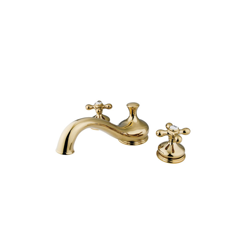 Double Handle Deck Mounted Roman Tub Faucet, Polished Brass