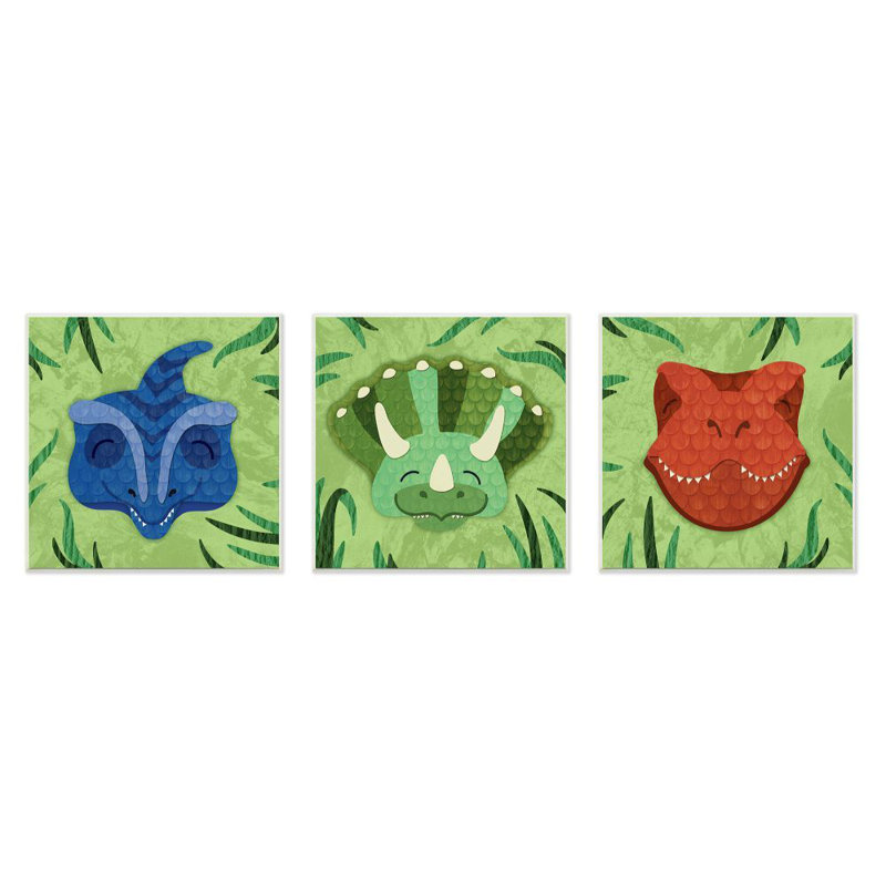 Décoration murale dinosaures dans le jungle ensemble 3 pièces par daphné polselli pour enfants Sessoms, Plaque de bois