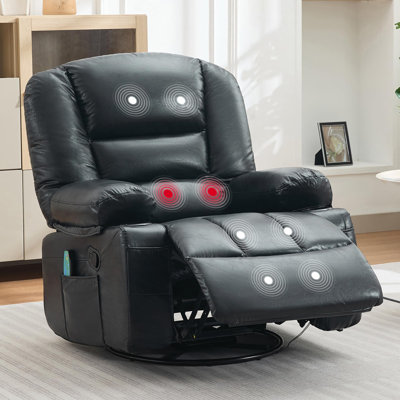 Siège inclinable inclinable extra large avec fonctions de chauffage et de massage, rangement latéral intégré, poches et fentes à double tasse pour les aires de repos domestiques, noir (PU)
