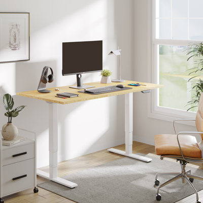 60" X 30" Bamboo Dual-Motor Electric Standing Desk With Cable Management And Wheels