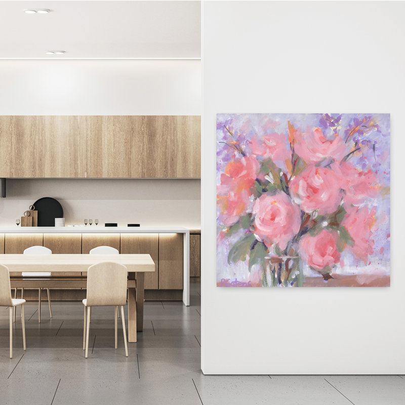 Champagne, roses, art floral contemporain, H 48 po x l 48 po